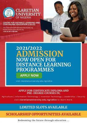 CLARETIAN UNIVERSITY RELEASES DISTANCE LEARNING PROGRAMMES ADMISSION FORM FOR 2021/2022 ACADEMIC SESSION