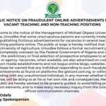 MICHAEL OKPARA UNIVERSITY OF AGRICULTURE, UMUDIKE (MOUAU) DISCLAIMER NOTICE ON RECRUITMENT