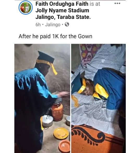 TARABA STATE UNIVERSITY {TASU} STUDENTS COOK, SLEEP IN THEIR MATRICULATION GOWNS TO EXHAUST THE MONEY SPENT IN RENTING IT