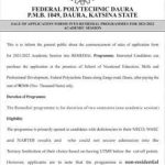 FEDERAL POLYTECHNIC DAURA RELEASES REMEDIAL ADMISSION FORM 2021/2022 SESSION