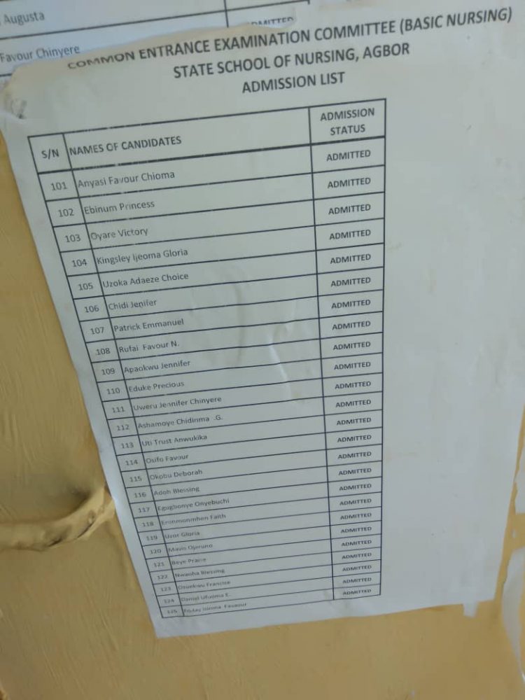 DELTA STATE SCHOOLS OF NURSING ADMISSION LIST 2021/2022