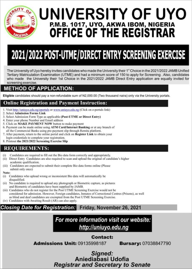 UNIVERSITY OF UYO, [UNIUYO] ANNOUNCES SALES OF JUPEB ADMISSION FORM FOR THE 2022/2023 ACADEMIC SESSION