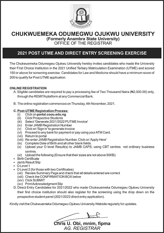 TAI SOLARIN UNIVERSITY OF EDUCATION, {TASUED} ANNOUNCES 2ND ROUND POST-UTME SCREENING FOR THE 2021/2022 ACADEMIC SESSION 