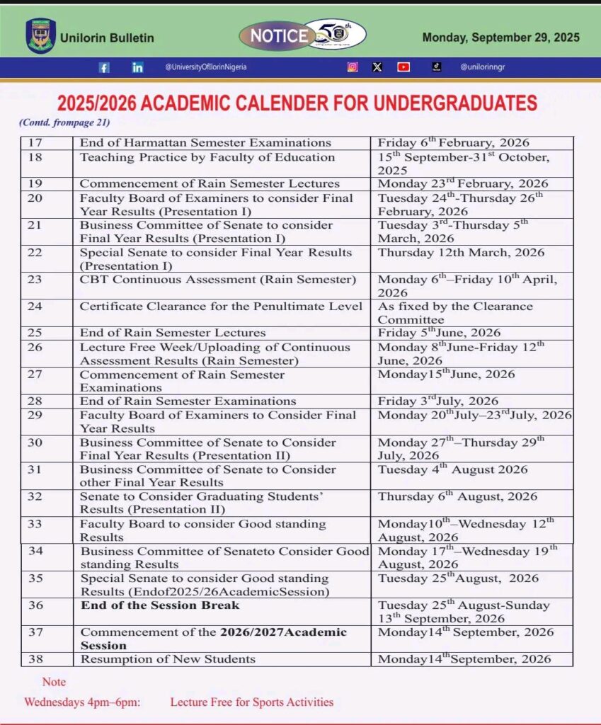 Unilorin academic calendar after asuu strike 4