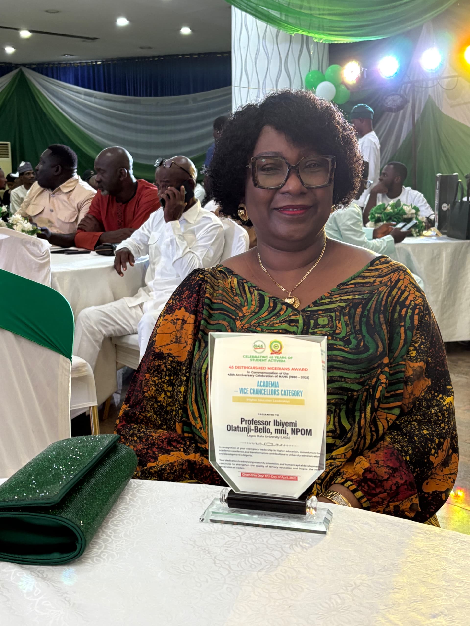 NANS HONOURS LASU VC, PROF. OLATUNJI-BELLO AT 45TH ANNIVERSARY CELEBRATION